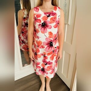 Mario Serrani Pink & Red Watercolor Floral Shift Dress. Size 14